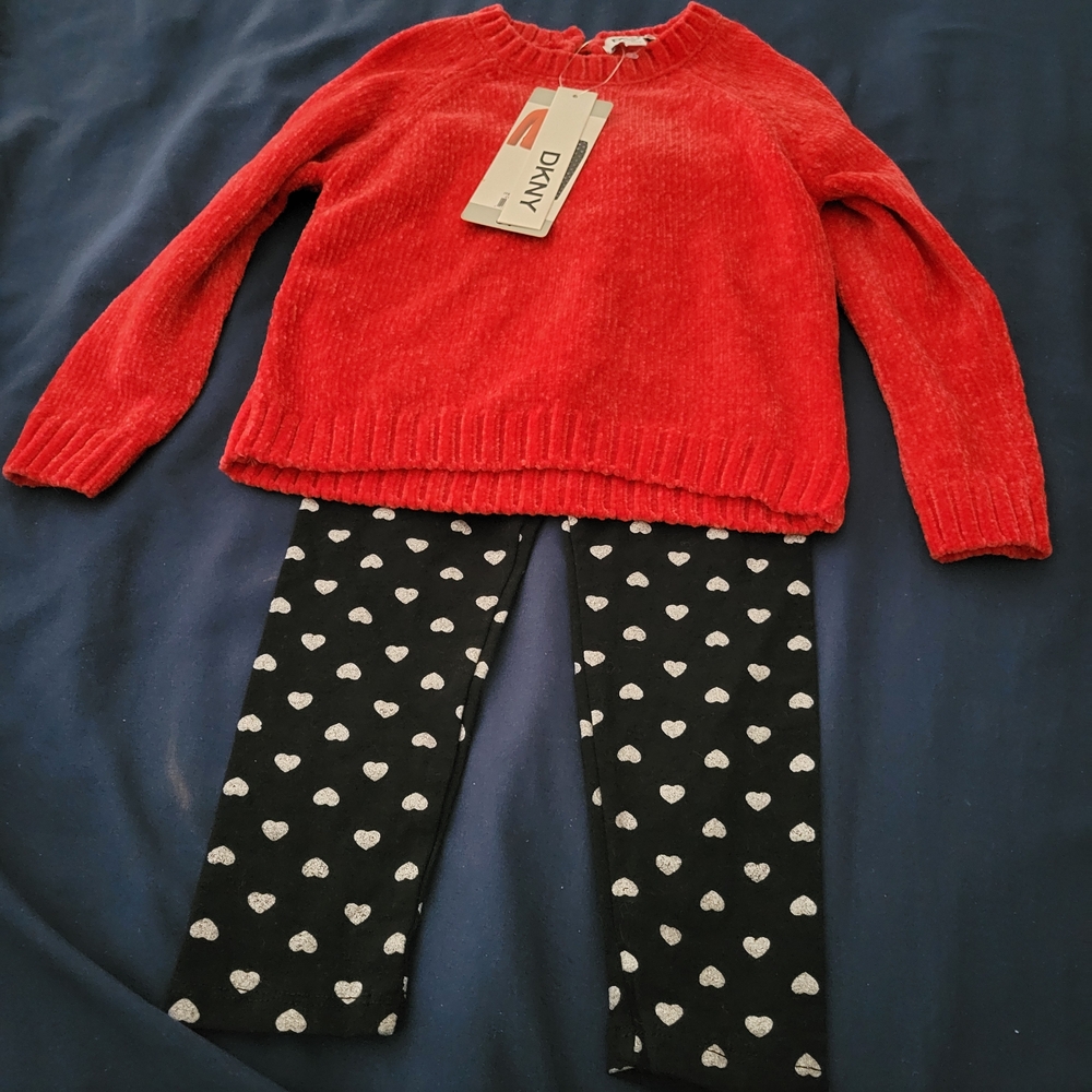 DKNY Red Sweater and Heart Leggings Set